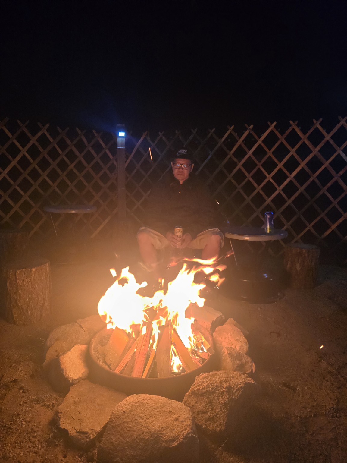 Evening fire at a ger camp